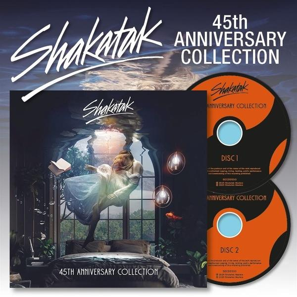 Albumcover mit Frau unter Wasser, Buch und zwei CDs. Titel: Shakatak 45th Anniversary Collection.