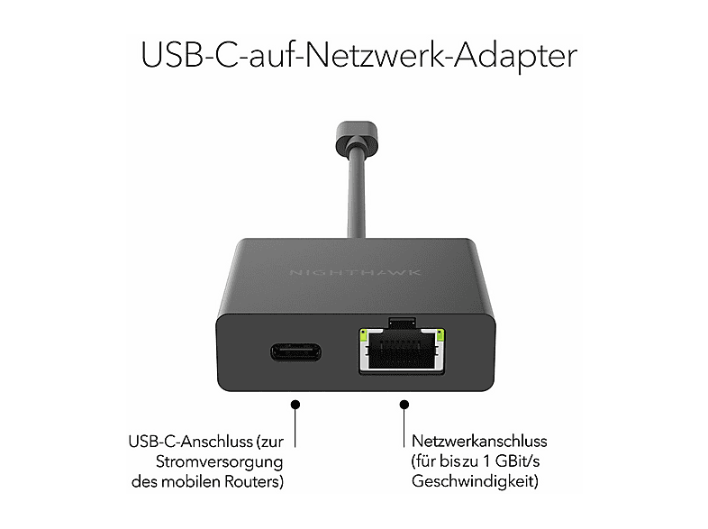 NETGEAR USB2ETH Nighthawk Adapter USB-C-auf-Ethernet, Schwarz; Netzwerkadapter — Foto 2 von 2