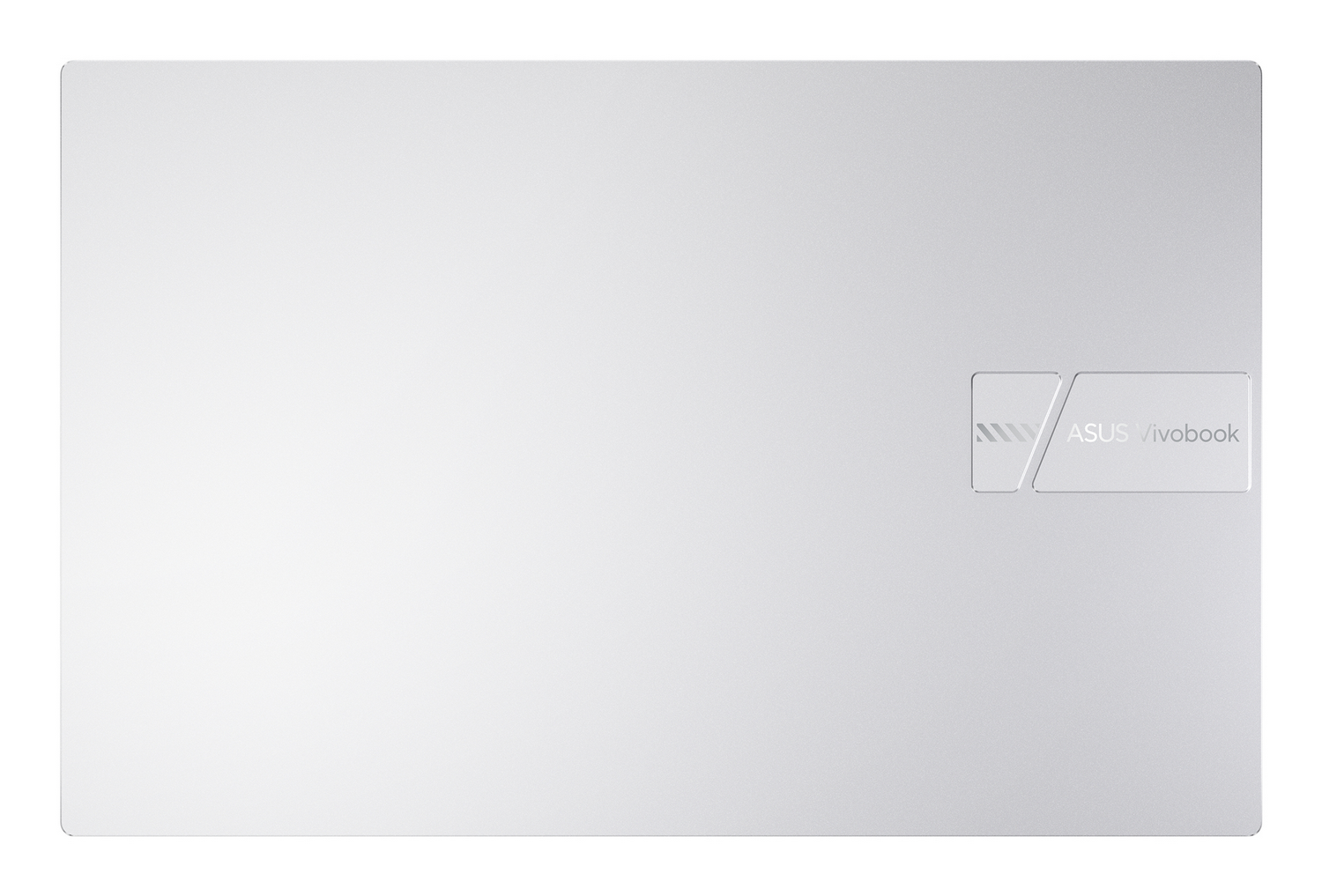 Una tapa plateada de portátil con el logotipo de ASUS Vivobook en la esquina inferior derecha. La superficie es lisa y limpia.