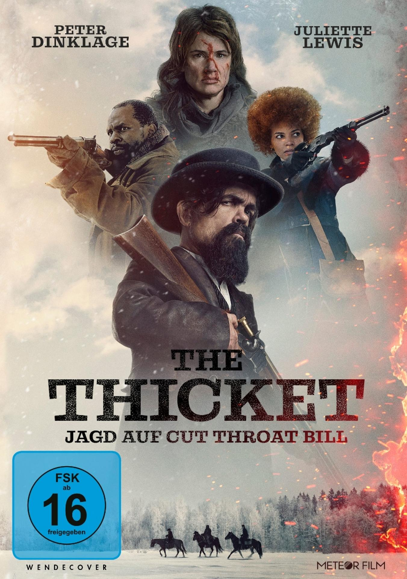 Filmposter für The Thicket. Peter Dinklage und andere zielen mit Waffen. Text lautet „The Thicket“.
