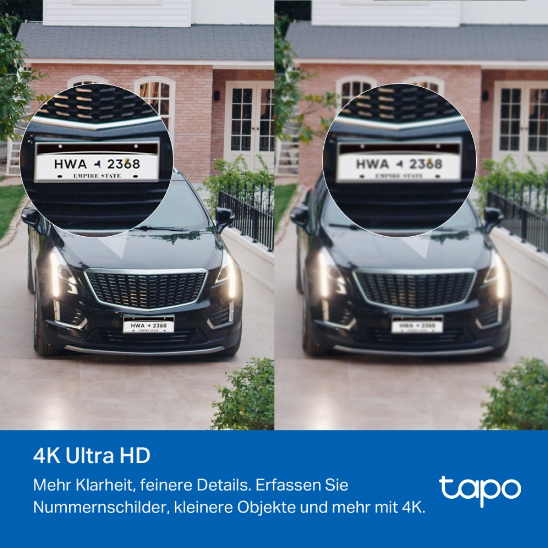 Ein schwarzes Auto mit dem Kennzeichen HWA 2368 parkt vor einem Haus. Das Kennzeichen ist fokussiert.