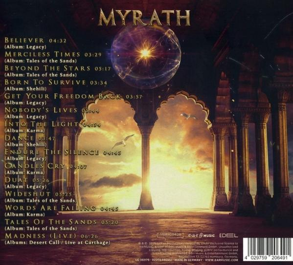 Albumcover. Goldene Bogenstrukturen rahmen einen Sonnenuntergang ein. Ein leuchtender Orb und Text listen Songtitel und -dauern.