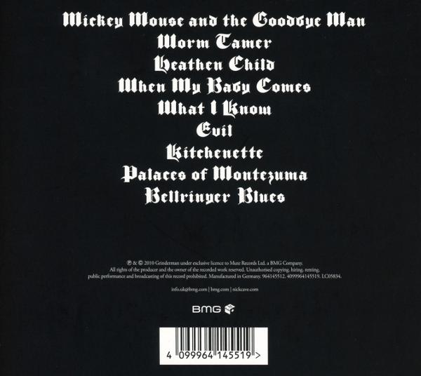 Schwarzes CD-Cover mit weißem gotischen Text, der Songtitel wie 'Mickey Mouse' und 'Bellringer Blues' auflistet. Enthält BMG-Logo und Barcode.
