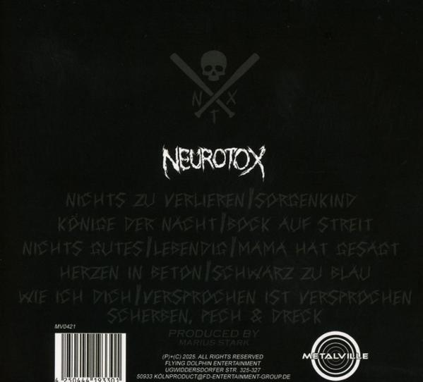 Dunkles CD-Cover mit einem Totenkopf- und Schläger-Logo. Das Wort NEUROTOX ist in Weiß geschrieben, darunter eine Liste von Titeln.
