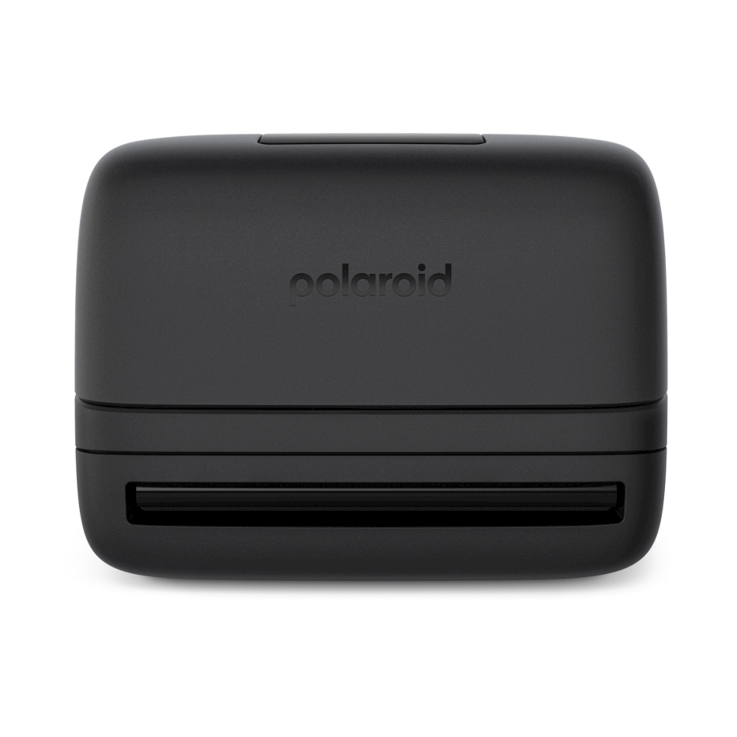 Una stampante Polaroid nera su sfondo bianco. La parola 'polaroid' è scritta sul dispositivo.