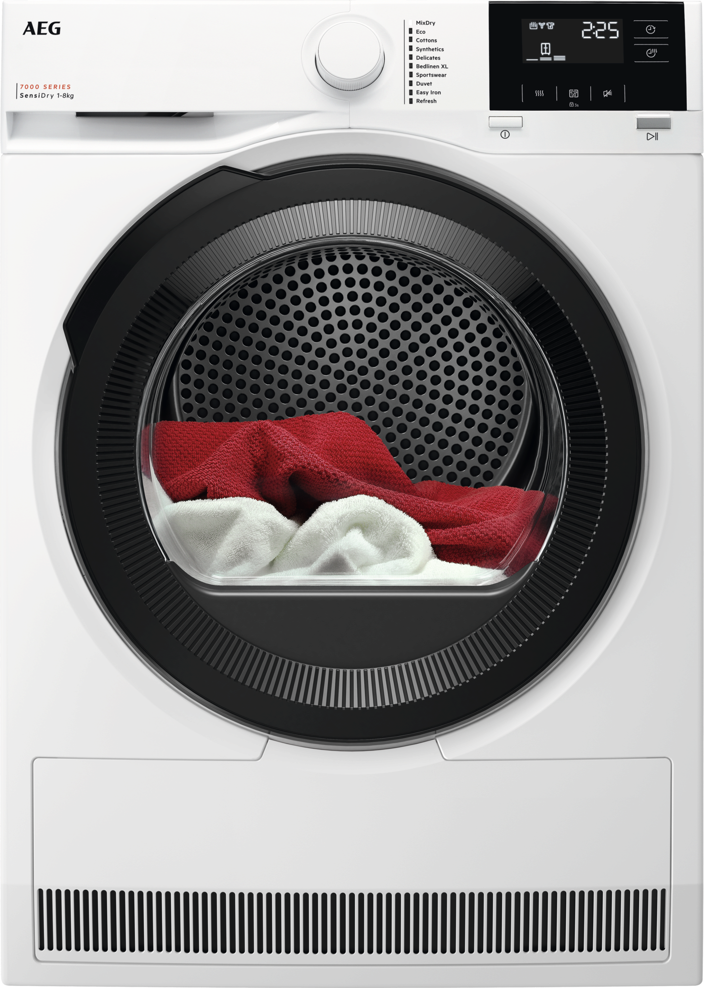 AEG TR718BE Hőszivattyús szárítógép 8 kg, D, LED kijelző, fehér panel, fekete ajtó, Easy flow filter