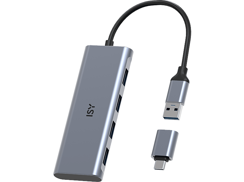 Thumbnail - ISY IHU-5001, USB-A/C Adapter, Silber