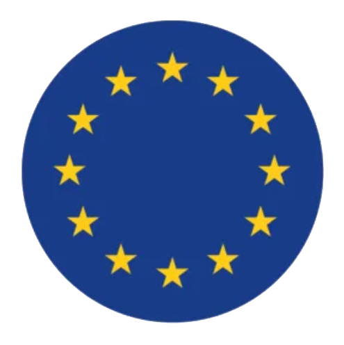 Un círculo azul con doce estrellas amarillas dispuestas en círculo, representando la bandera de la Unión Europea.