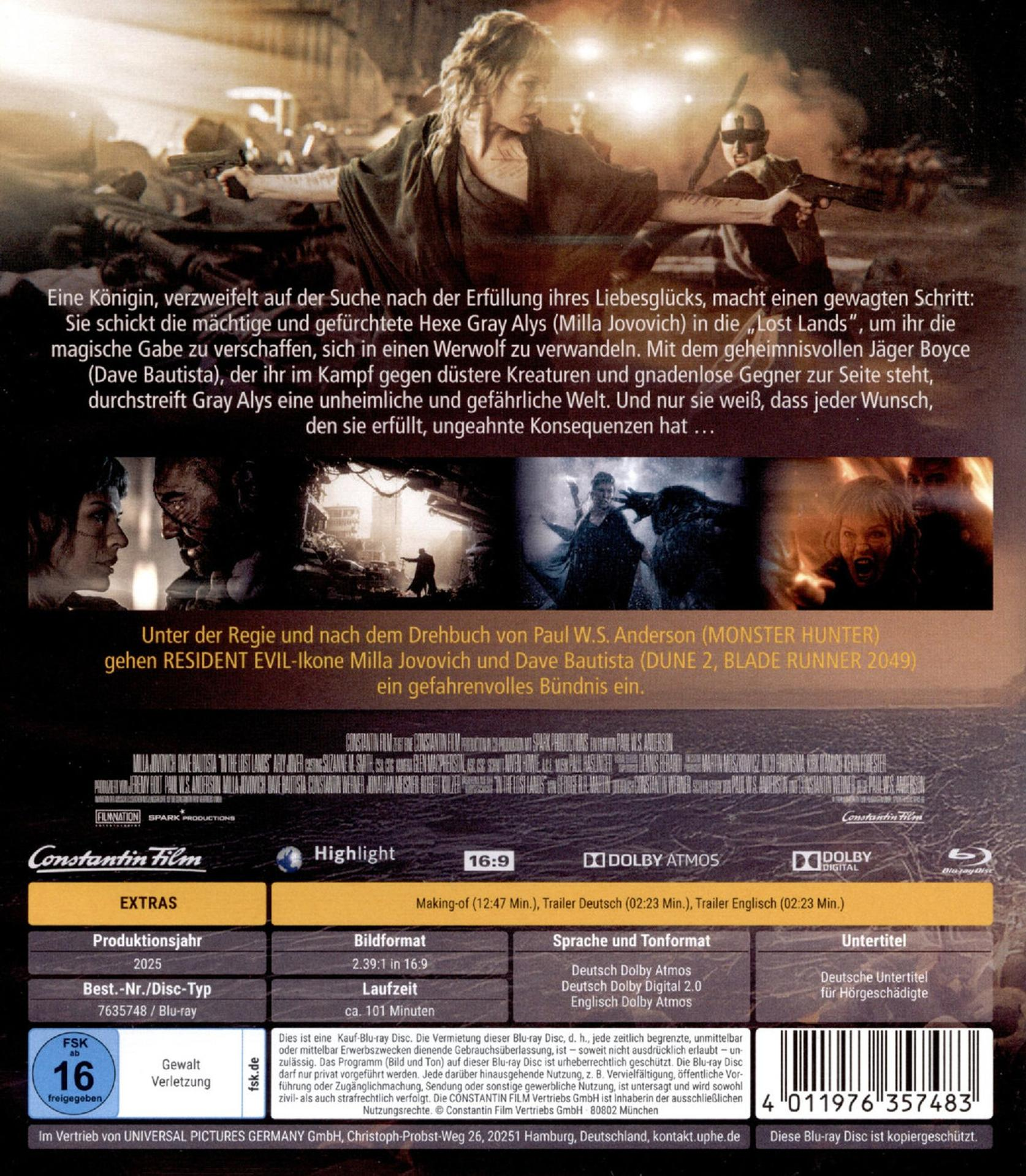 Filmposter mit Milla Jovovich. Text auf Deutsch. Enthält Schauspieler, Filmtitel, Dolby Atmos und eine 16er-Bewertung.