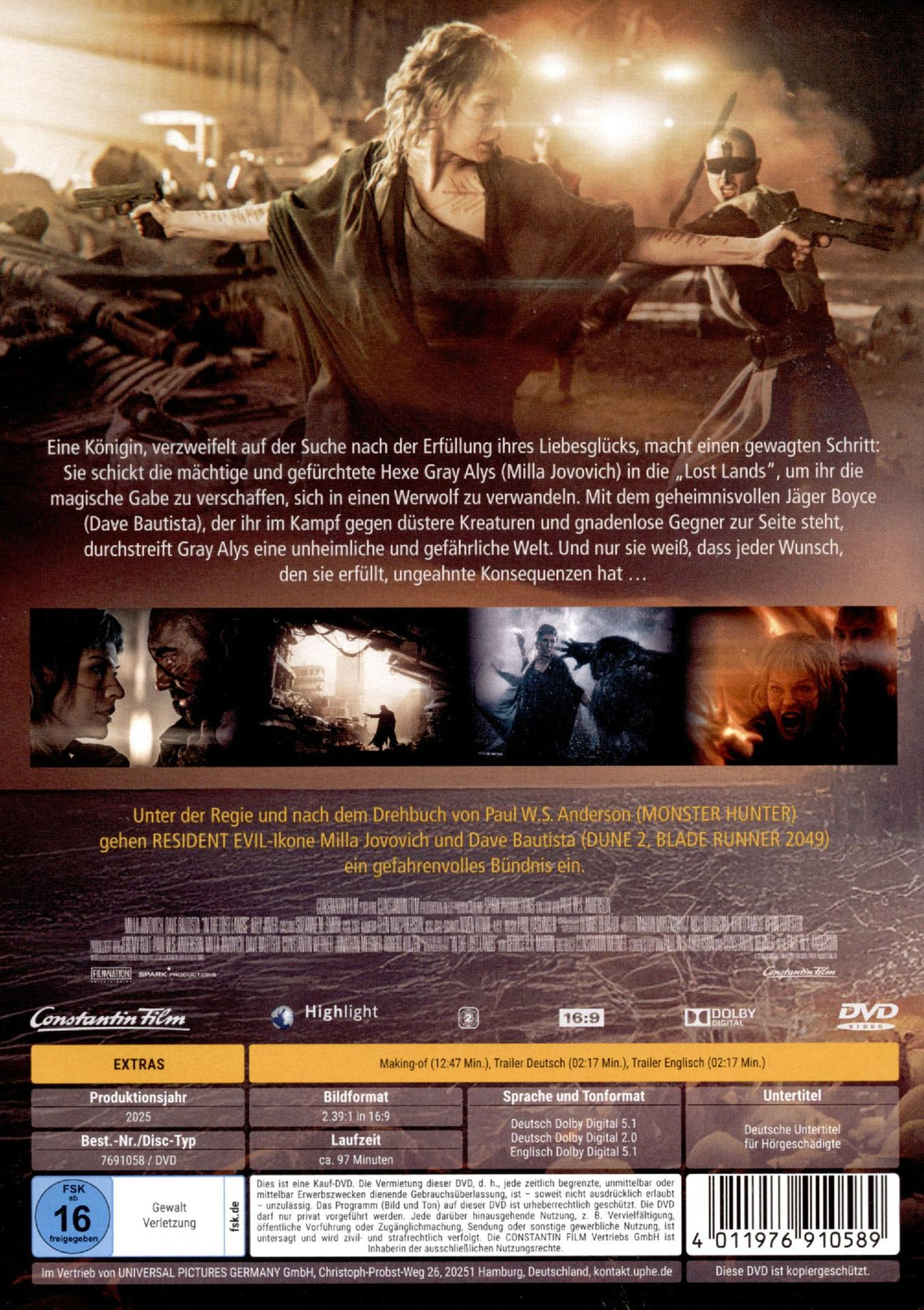 DVD-Cover mit Milla Jovovich, die eine Waffe hält. Deutscher Text beschreibt Handlung und Besetzung.