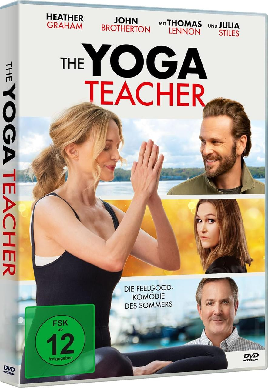DVD-Cover. Frau in Yoga-Pose, Titel 'The Yoga Teacher'. Gesichter anderer Schauspieler. Grüner FSK 12 Aufkleber.