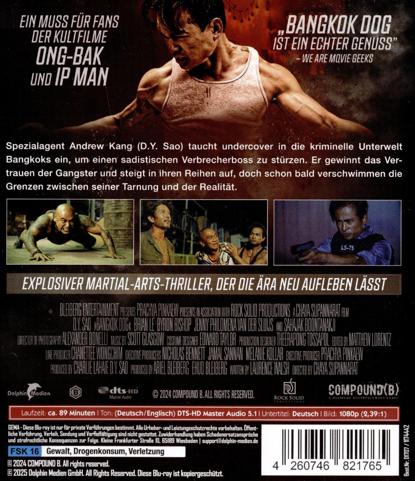Filmcover mit Mann im Tanktop. Text enthält 'Bangkok Dog', 'Ong-Bak' und Credits.