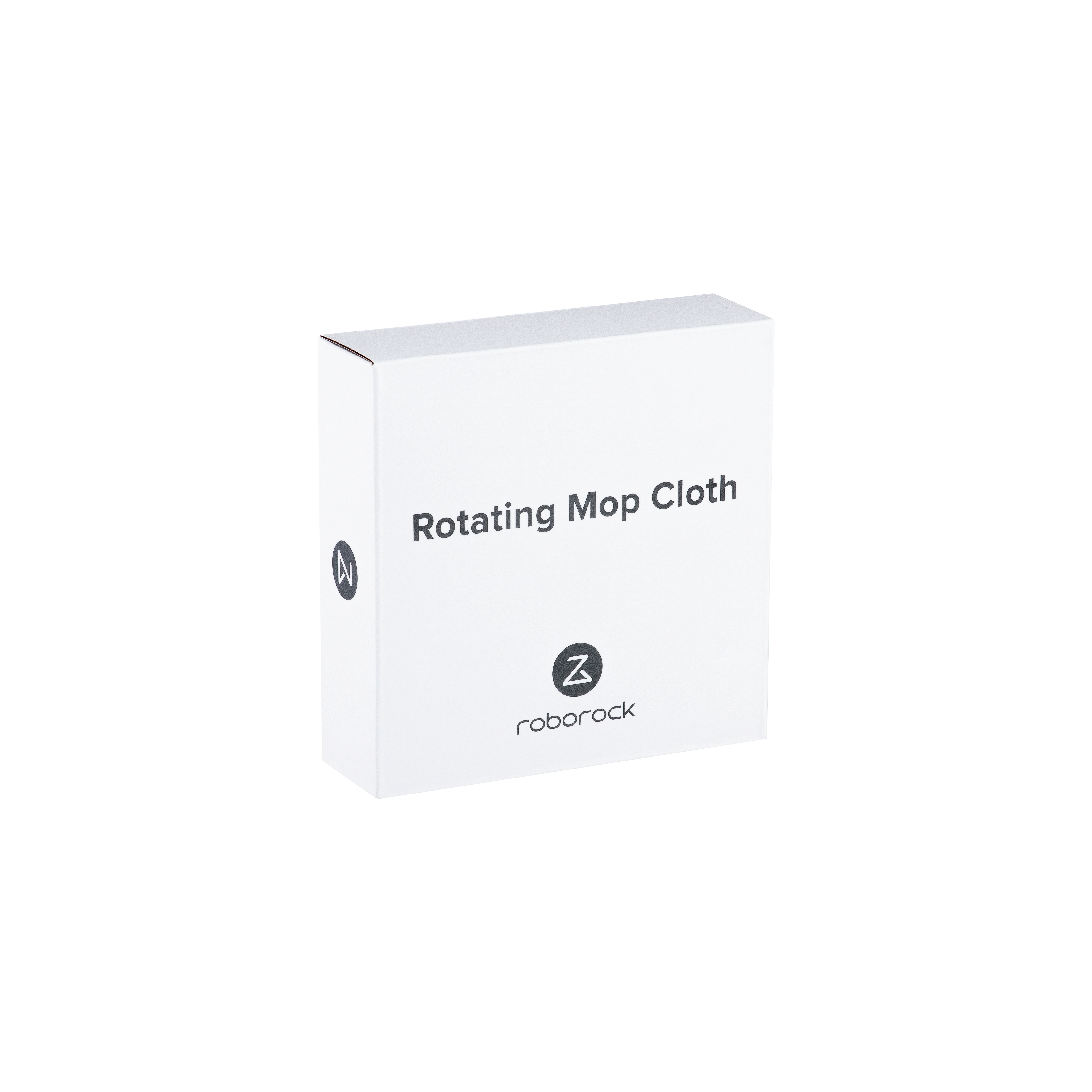 Eine weiße Box mit schwarzem Text, der "Rotating Mop Cloth" lautet. Das Roborock-Logo ist auf der Box zu sehen.