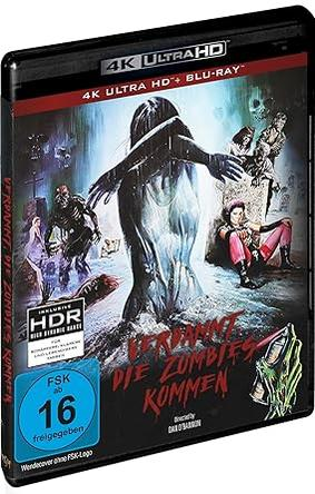 Filmcover mit einer Zombie-Frau und anderen Figuren. Der Titel ist auf Deutsch. Es hat eine Altersfreigabe ab 16.