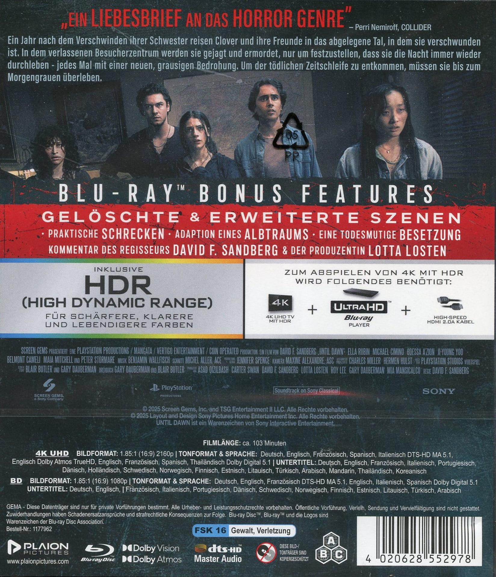 Filmcover mit Darstellern, Titel und Details. Enthält Schauspieler, Text und Logos auf dunklem Grund.