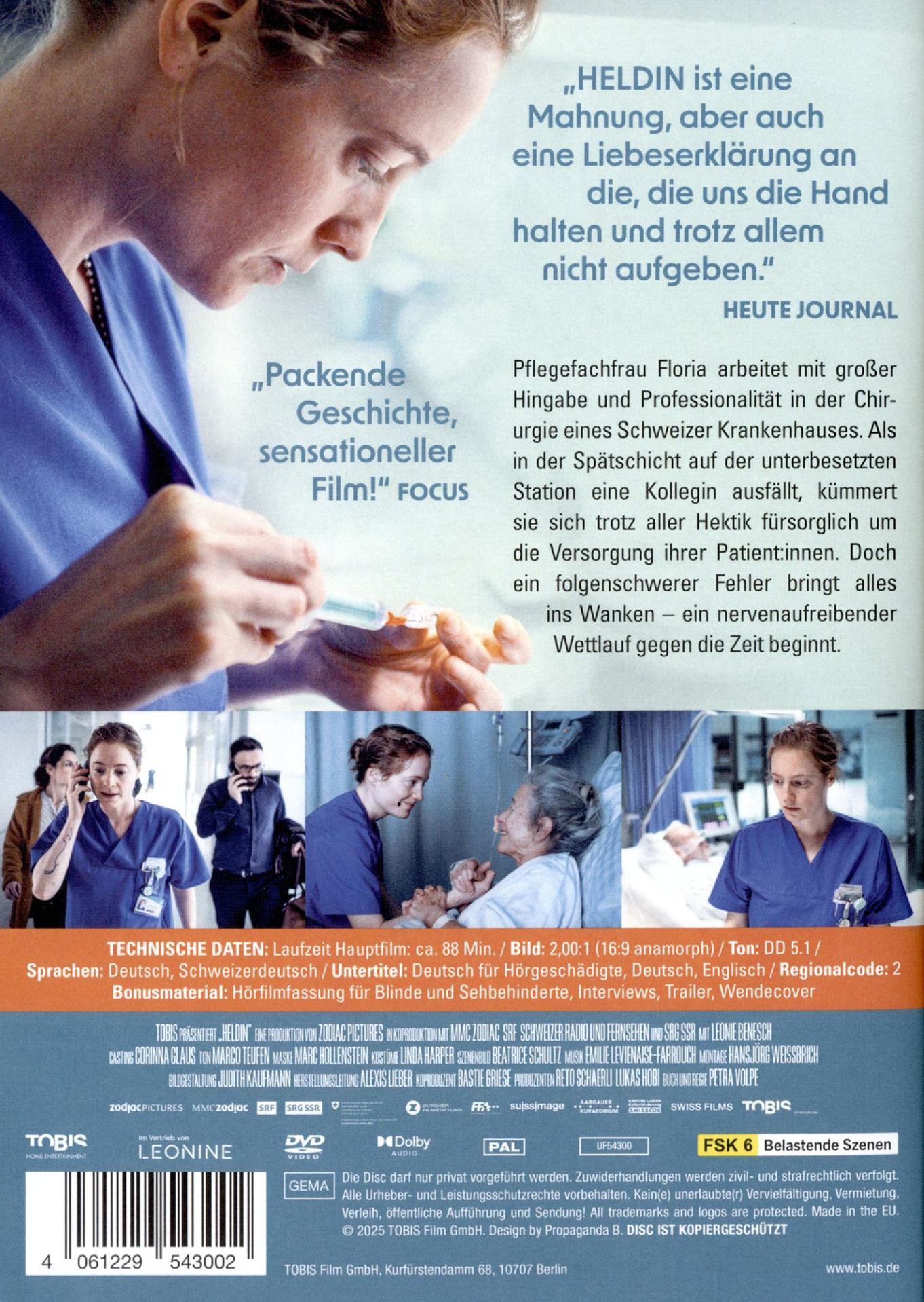 Ein Filmplakat zeigt eine Frau mit einer Spritze. Text enthält Filmtitel und Details.