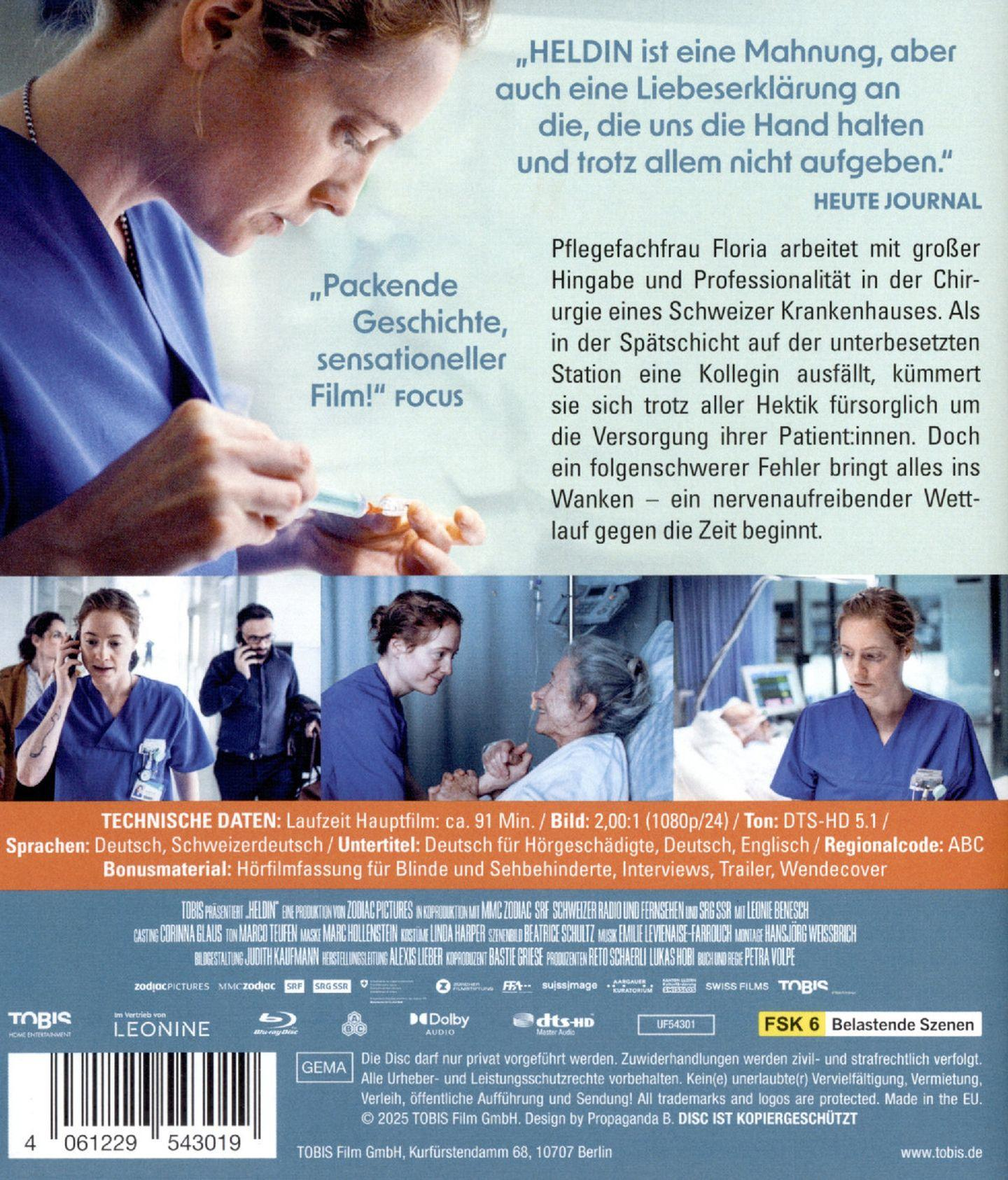 Filmposter mit einer Frau, die eine Spritze hält, Text auf Deutsch und eine Szene mit mehreren Schauspielern.