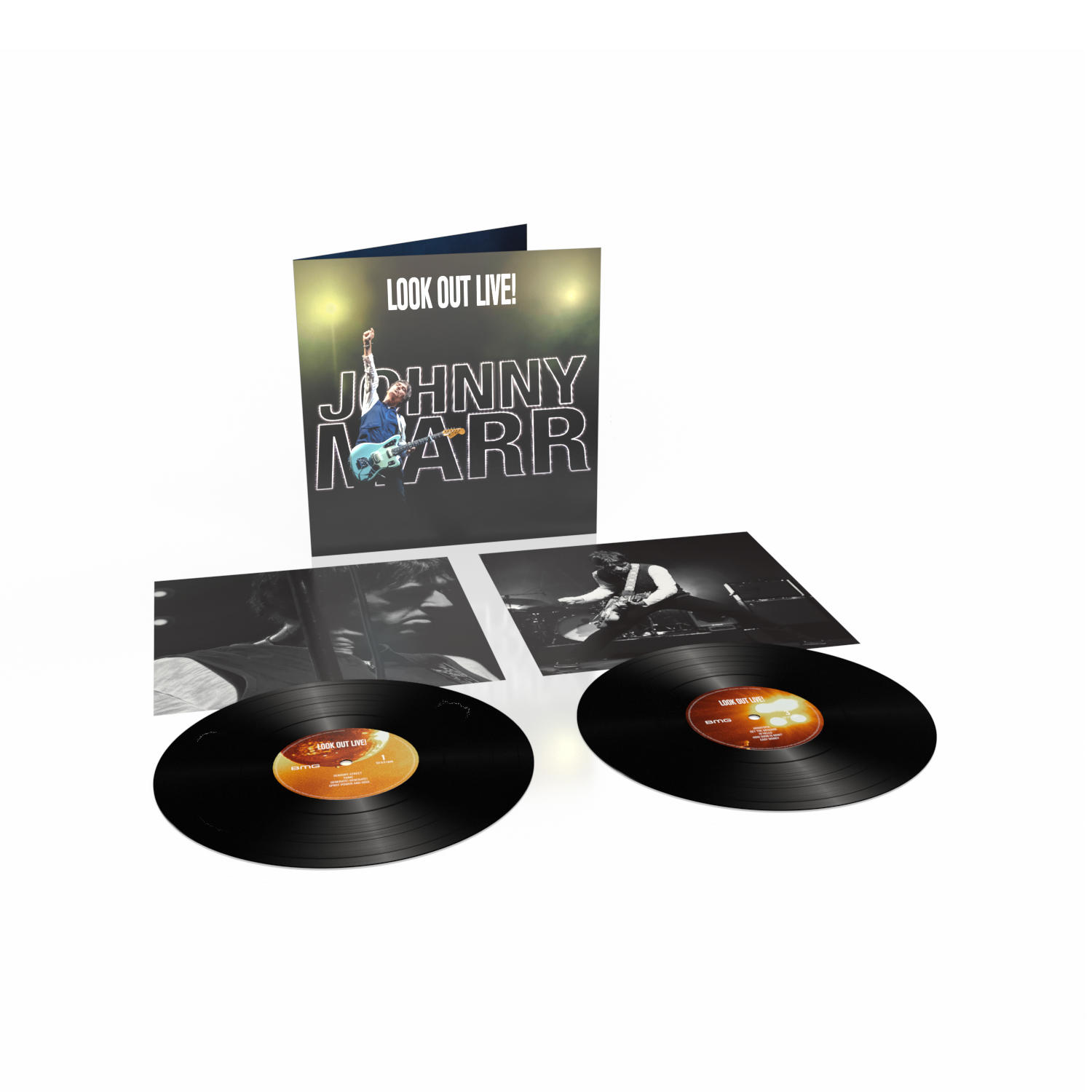 Albumcover und zwei Schallplatten. Johnny Marr 'Look Out Live!' Album.