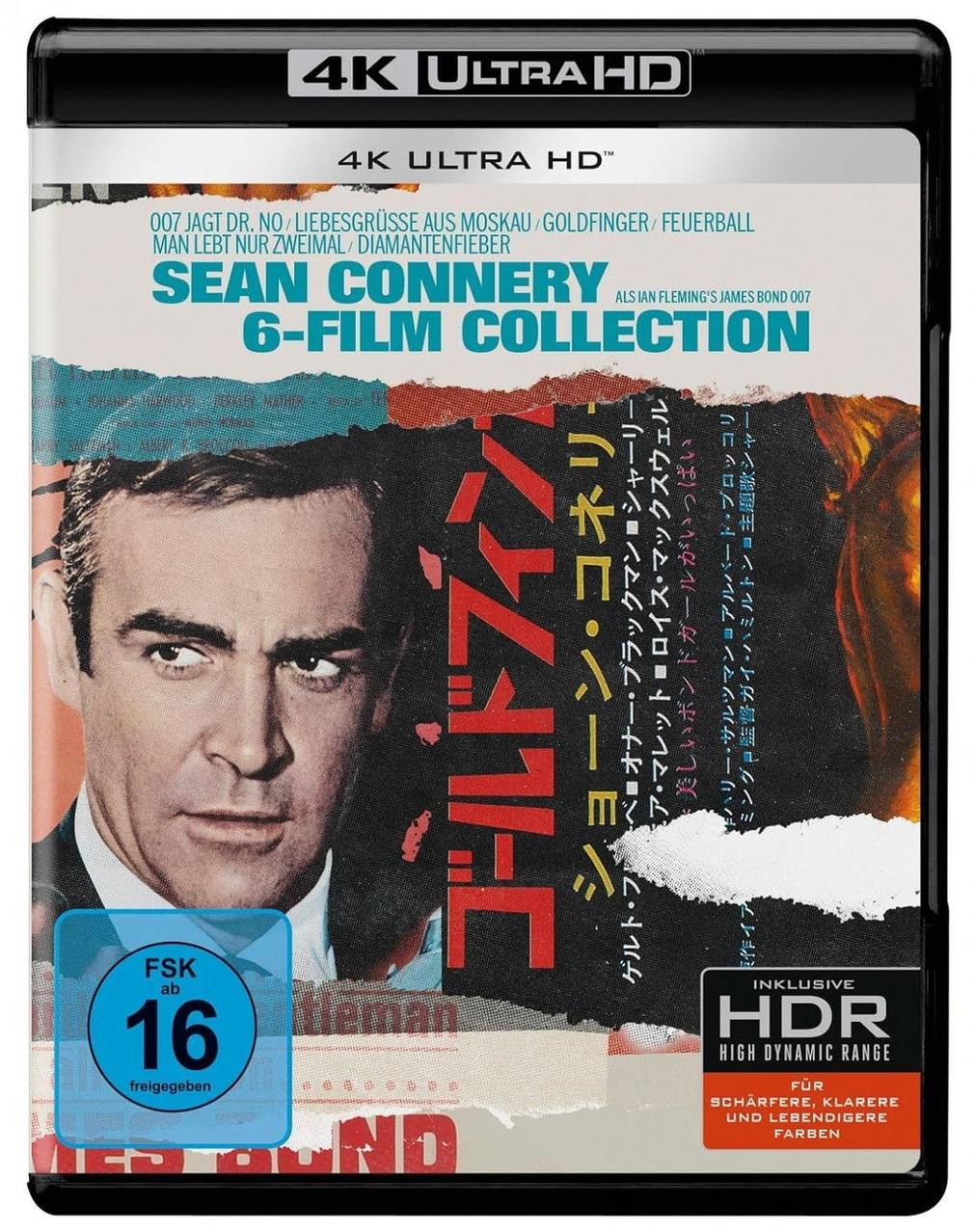 Sean Connery als James Bond 007 6-Film Collection Blu-ray Hülle mit HDR.