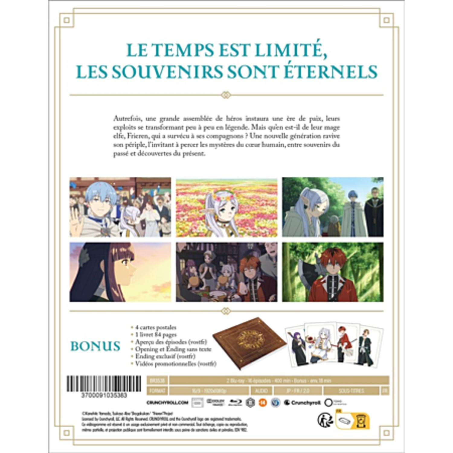 A DVD cover with text in French and images of anime characters. It includes bonus features and technical details.