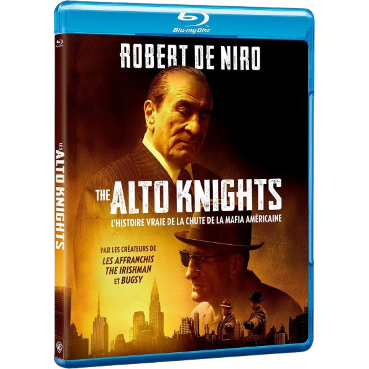 Couverture Blu-ray pour "The Alto Knights" avec Robert De Niro. La couverture a un fond sombre, avec De Niro et d'autres acteurs.
