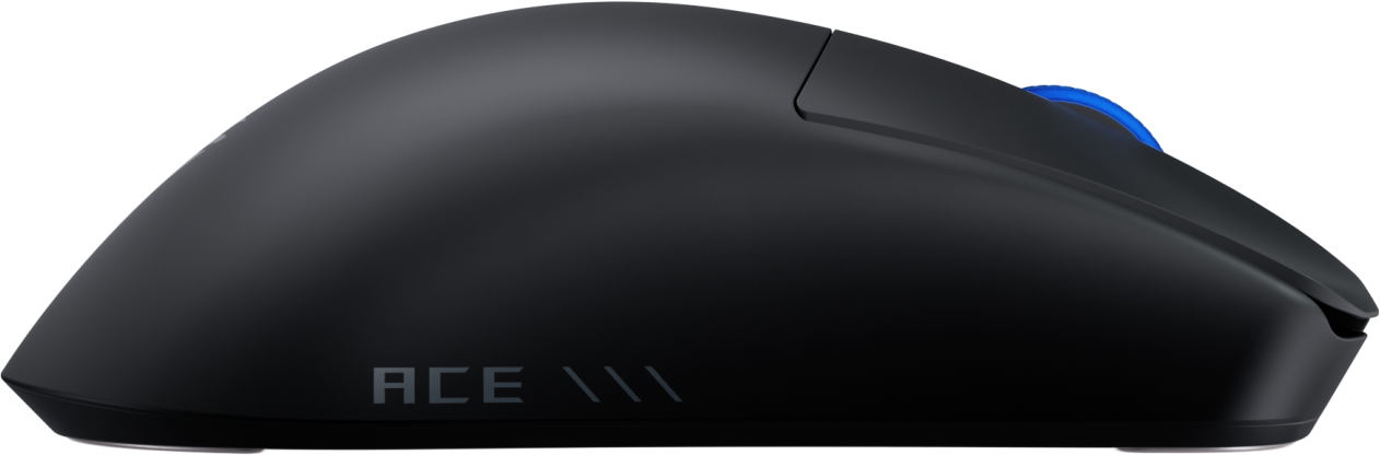 Souris d'ordinateur noire avec des accents bleus. Le mot ACE est visible sur le côté.
