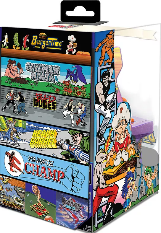 Boîte avec des graphismes de jeux d'arcade. Comprend BurgerTime, Caveman Ninja, Bad Dudes, Heavy Barrel, Karate Champ, etc.