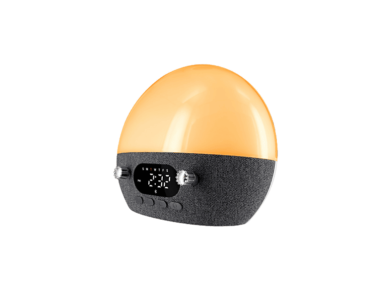 Radio despertador - muvit iO MIOLAMP006, Simula el Amanecer, Sonidos de Atardecer y Ruido Blanco, FM, Altavoz Bluetooth, Gris