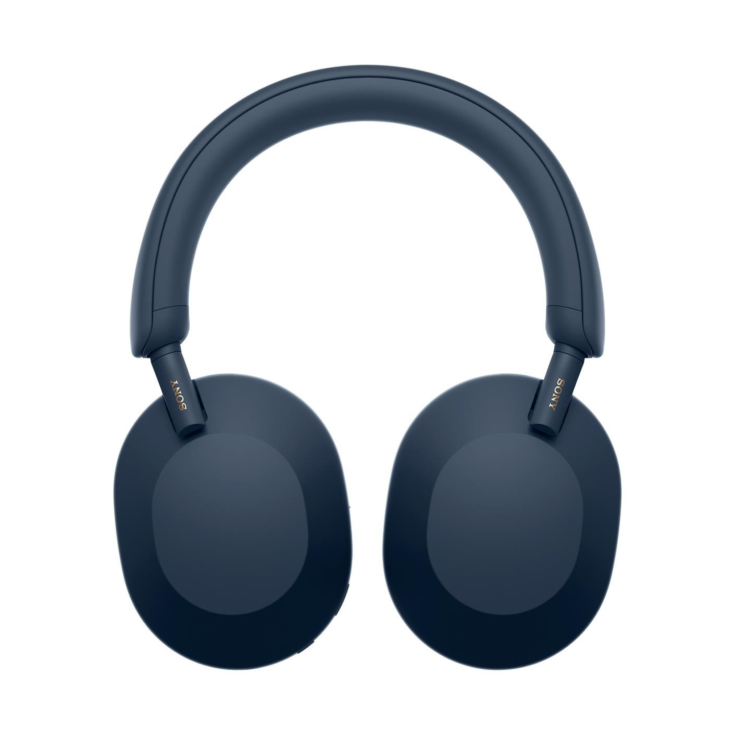 Cuffie Sony blu navy su sfondo bianco. Le cuffie hanno grandi padiglioni auricolari e un archetto curvo.