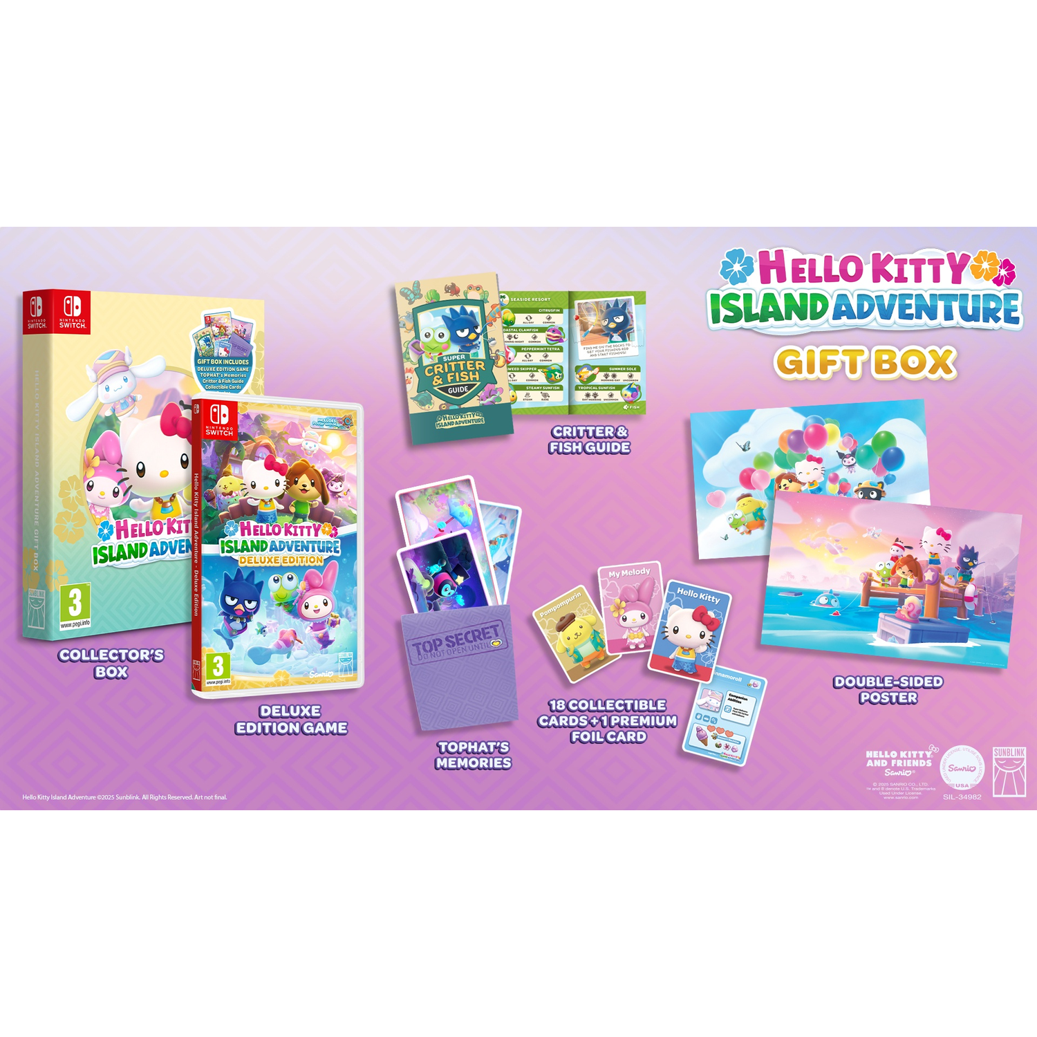 Coffret cadeau Hello Kitty Island Adventure avec jeu, cartes, affiche et guide. Avec Hello Kitty et amis.