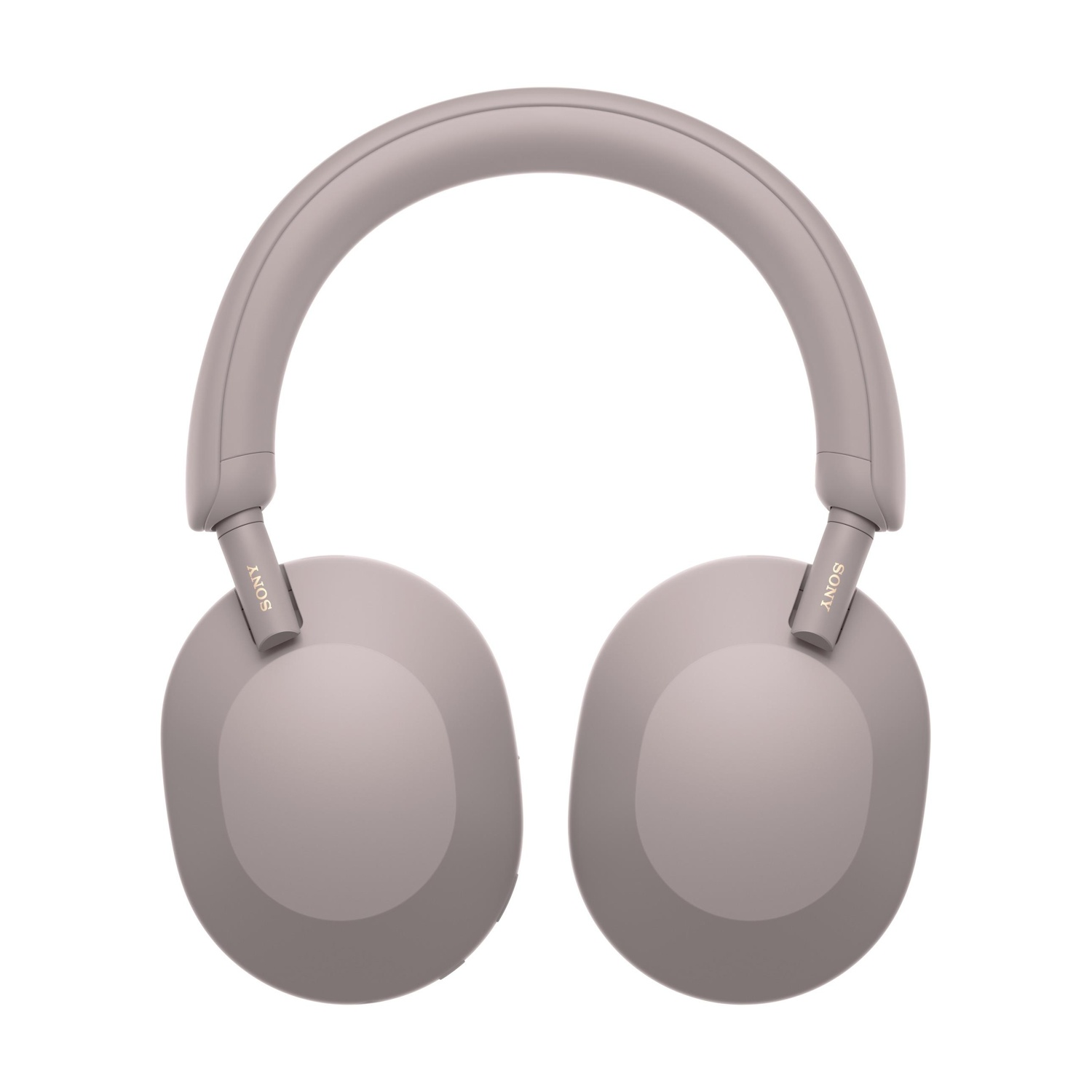 Un paio di cuffie Sony grigie. L'archetto si incurva sopra, collegandosi ai padiglioni auricolari su entrambi i lati.