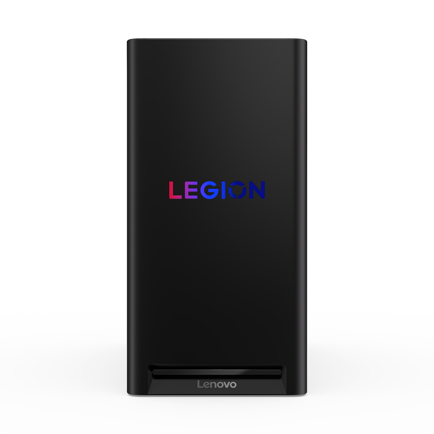 Black Lenovo Legion desktop computer. The word LEGION is in the middle, and Lenovo is at the bottom.