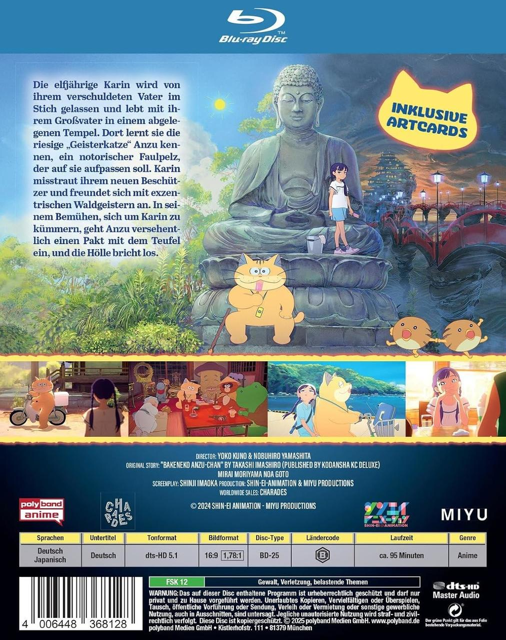 Blu-ray-Cover. Ein Mädchen und eine Katze stehen neben einer Buddha-Statue. Hintergrund zeigt einen Tempel und eine Brücke.