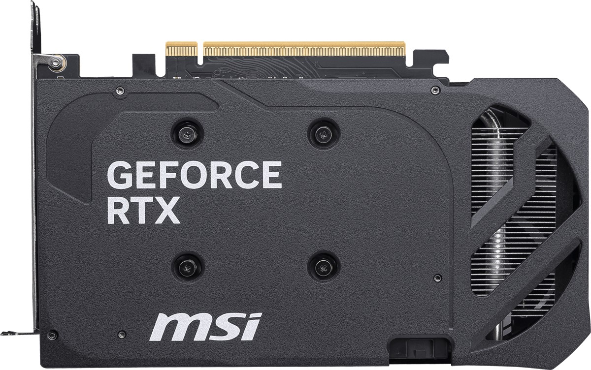 Siyah bir MSI GeForce RTX grafik kartı. Isı emici, fan ve MSI logosu bulunur. Kart bir bilgisayar için tasarlanmıştır.