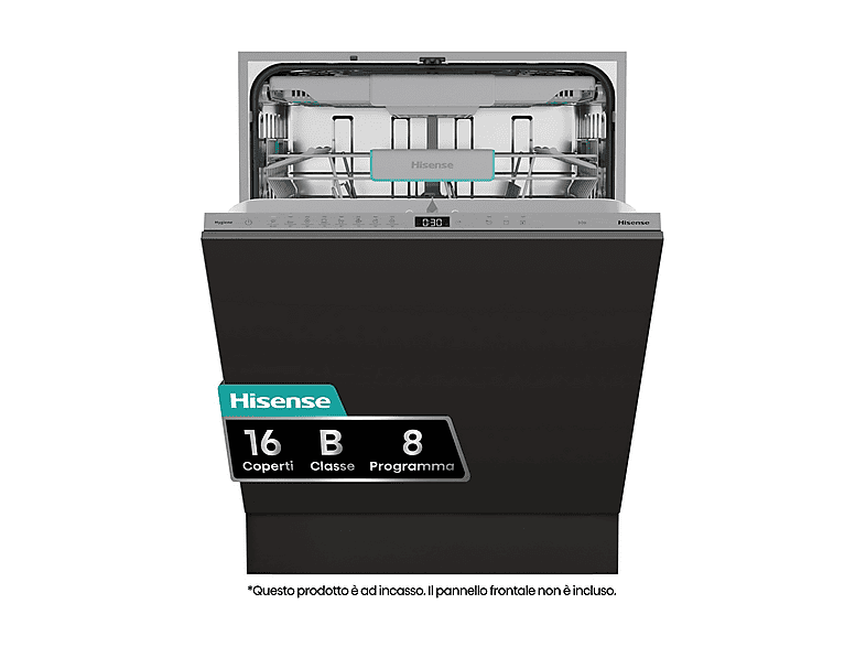 LAVASTOVIGLIE INCASSO Pannello frontale non in dotazione HISENSE HV16B, Programmi 8, Dimensioni: L 59,8 cm, A 81,6 P 55,5 Rumorosità 40 dB(A), Consumo di acqua 9,5 l, Bianco, Classe B