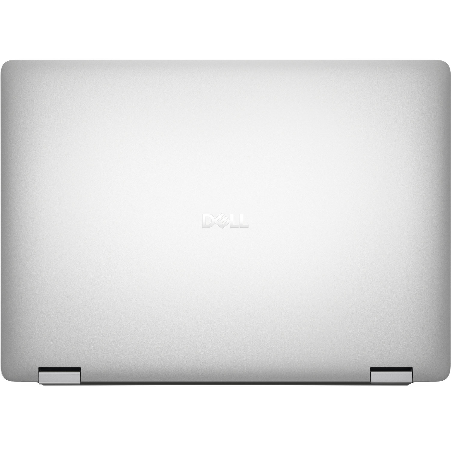 Gesloten zilveren Dell laptop met logo in het midden.