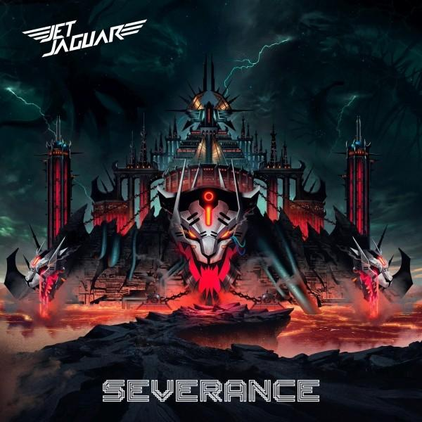 Albumcover. Eine dunkle Fantasieszene mit einer Festung, futuristischen Tiermasken und dem Wort 'SEVERANCE'.