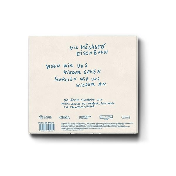 Ein CD-Cover mit handgeschriebenem Text. Der Titel 'Die Höchste Eisenbahn' ist sichtbar, zusammen mit Songtexten und Bandmitgliedern.