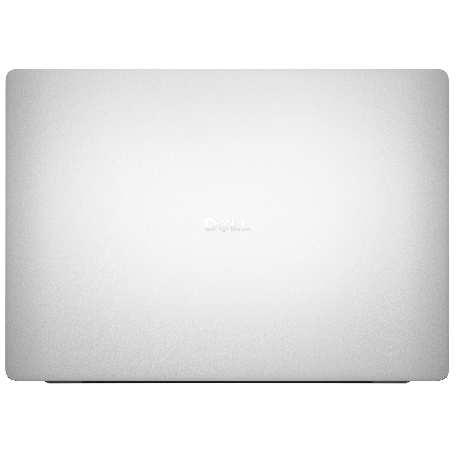 Closed silver Dell laptop with logo in the center.