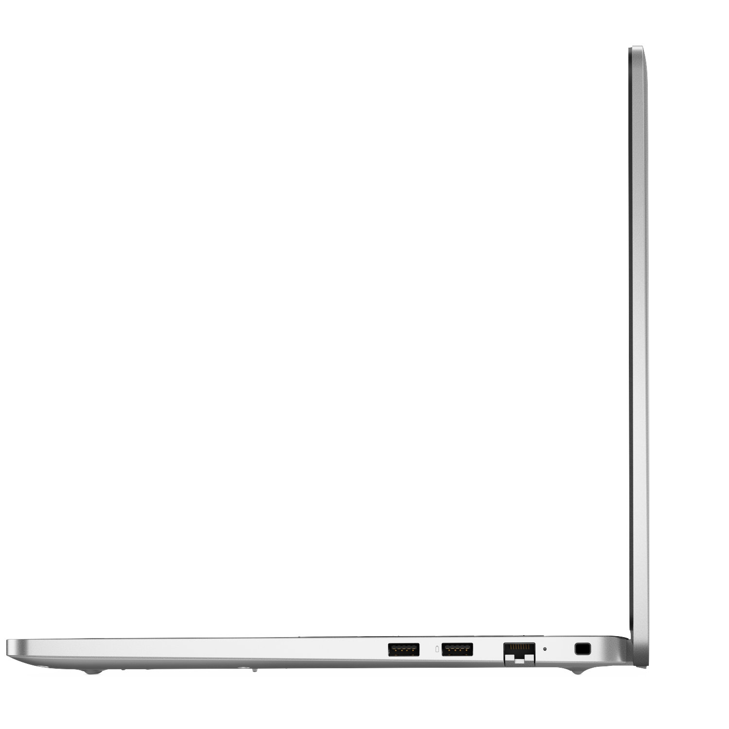 Silver laptop in profile view showing ports on the right side.