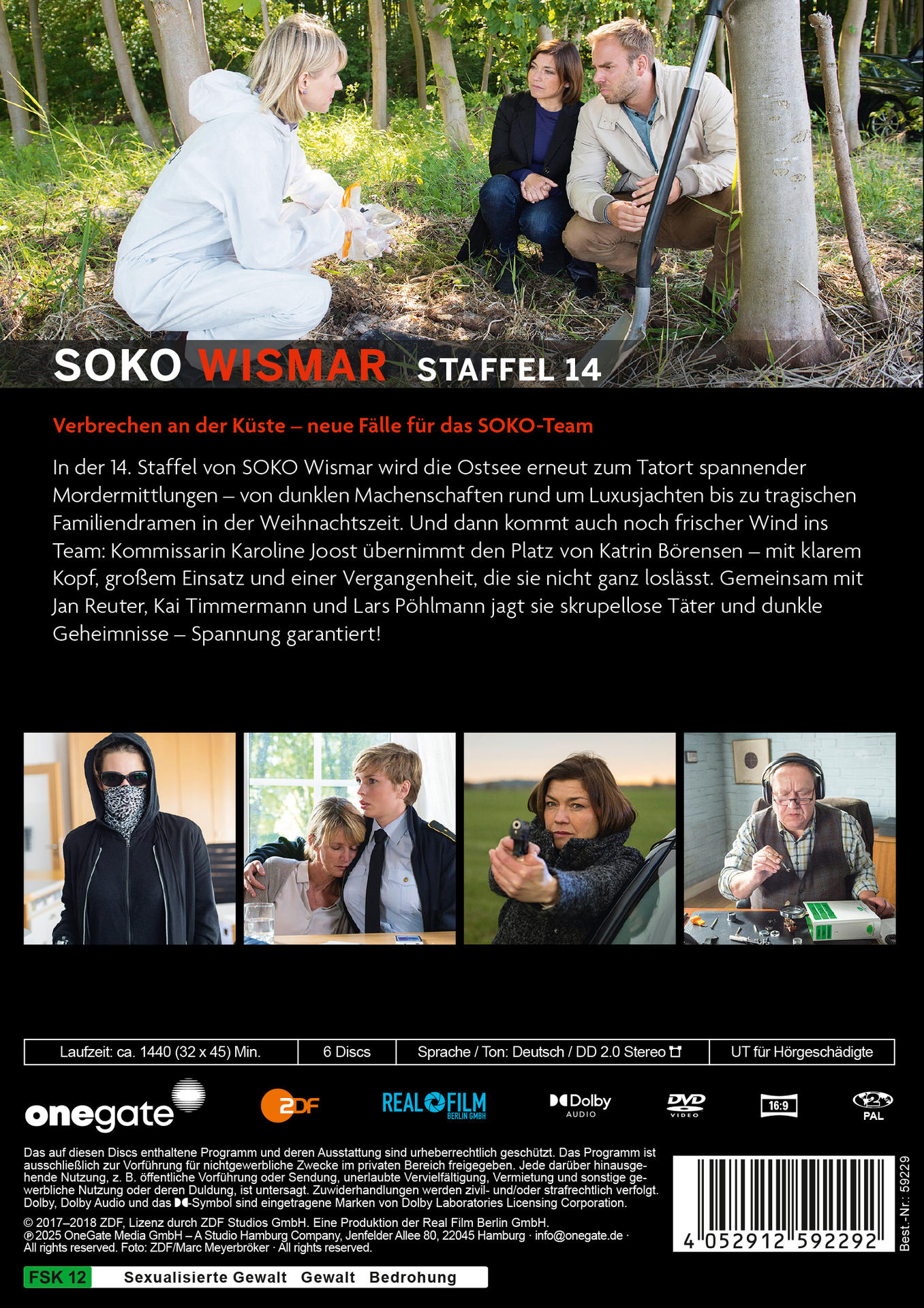 Cover für SOKO Wismar Staffel 14 zeigt Ermittler, Detektive und andere Tatortbilder.