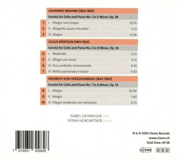 CD-Cover mit Musikdetails, Komponisten und Spieldauer. Enthält Brahms, Röntgen und Herzogenberg. Interpreten sind Isabel Gehwiler und Fiona Hengartner.