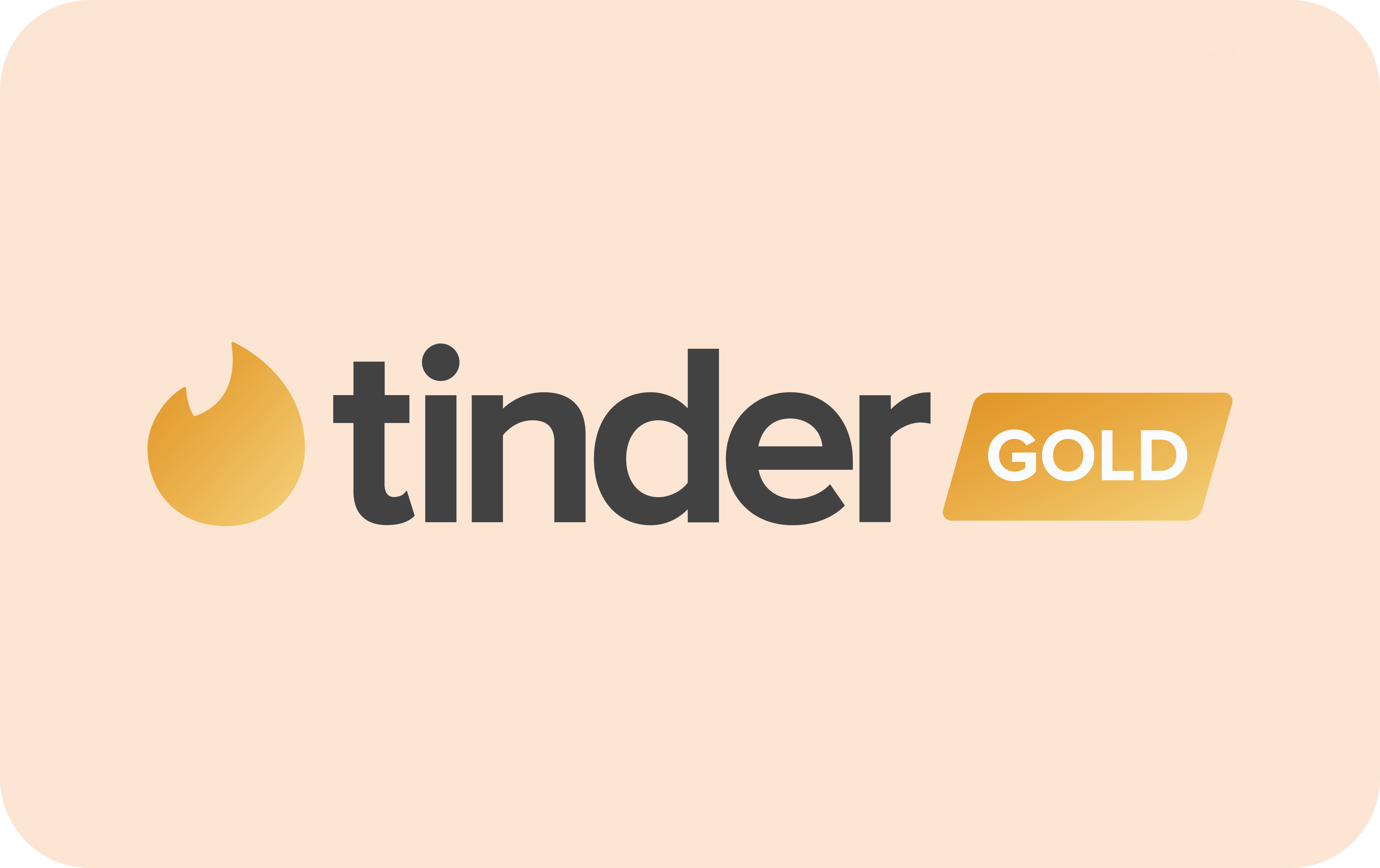Das Tinder Gold-Logo. Es zeigt ein Flammen-Symbol, das Wort 'tinder' und das Wort 'GOLD' in einem goldenen Rechteck.