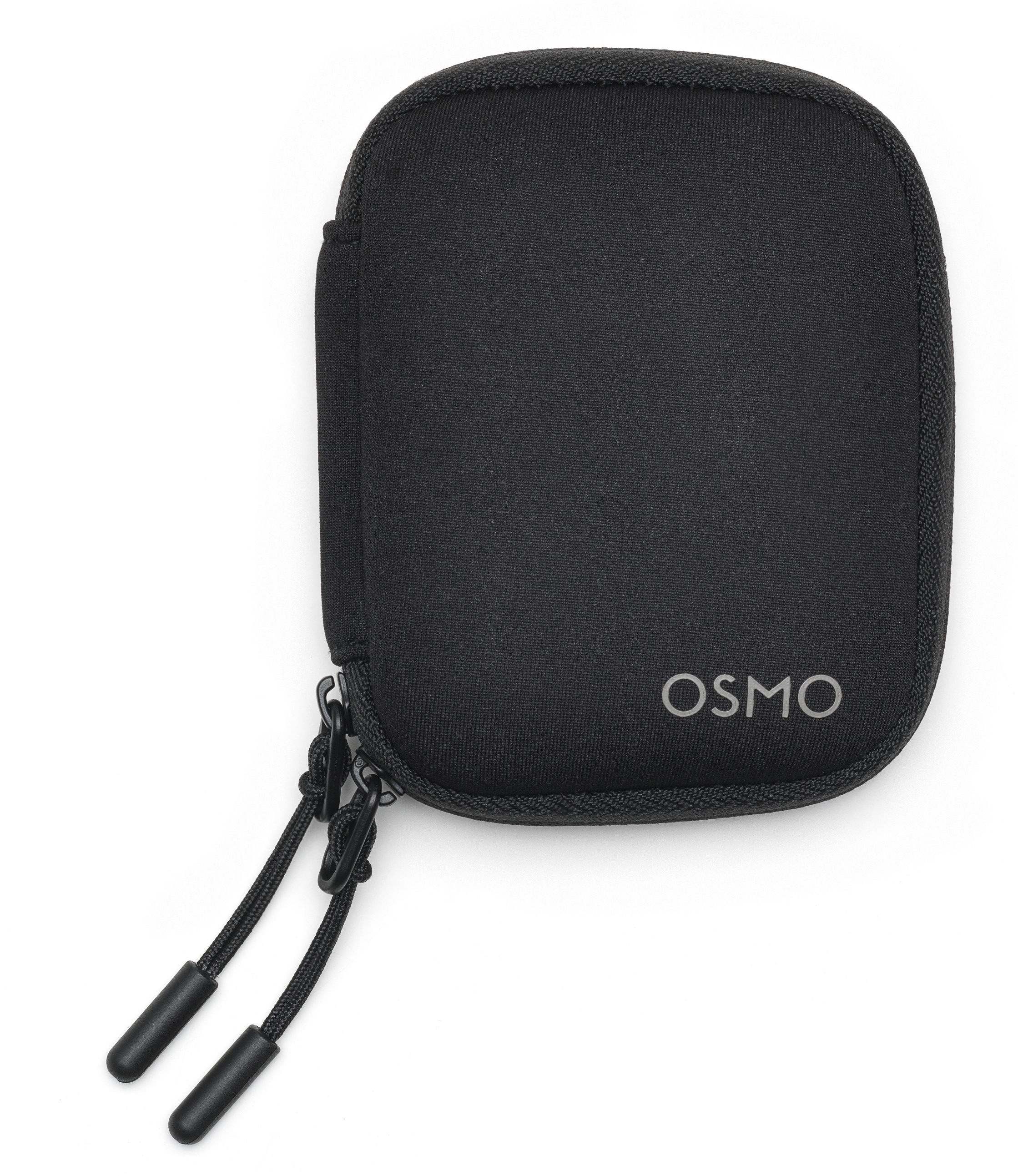 Czarny futerał Osmo na białym tle. Futerał ma zamek błyskawiczny, czarne sznurki i czarne gumowe końcówki.