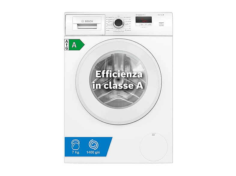 Bosch Wge0241H Lavatrice, Caricamento frontale, 7 kg, 58.8 cm, Classe A, Plancia in Tedesco