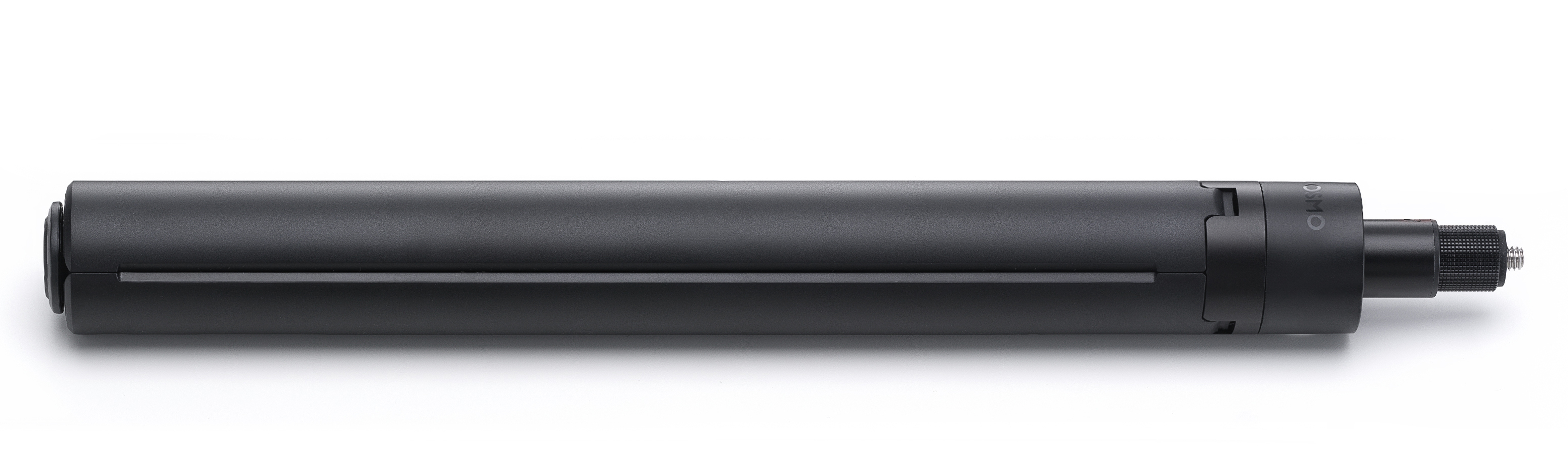 Czarny statyw Osmo, ustawiony poziomo, na białym tle. Ma cylindryczny kształt i śrubę na końcu.