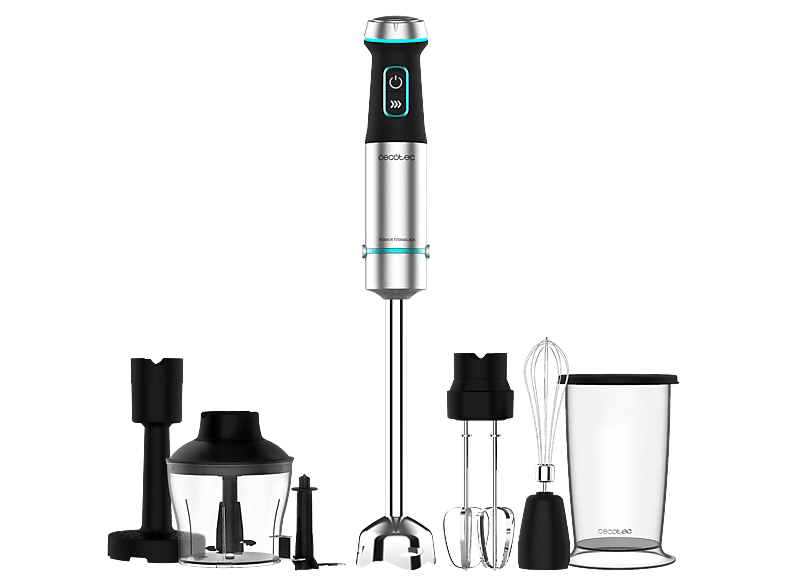 Batidora de mano - Cecotec Power TitanBlack 1200 XL PerfectCream&Crush, W, Pie XL, Función Turbo, Vaso 800ml, Tecnología CrossBlades, Plata
