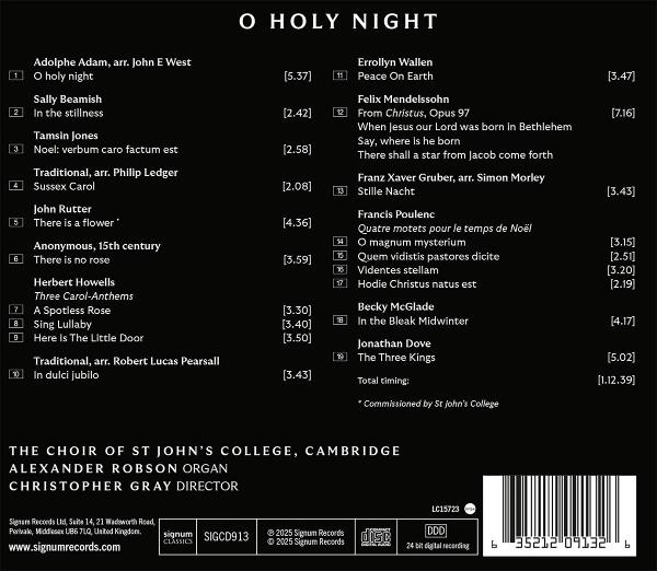 CD-Cover. Schwarzer Hintergrund mit weißem Text, der Songtitel und Credits auflistet. Der Titel lautet 'O Holy Night'.