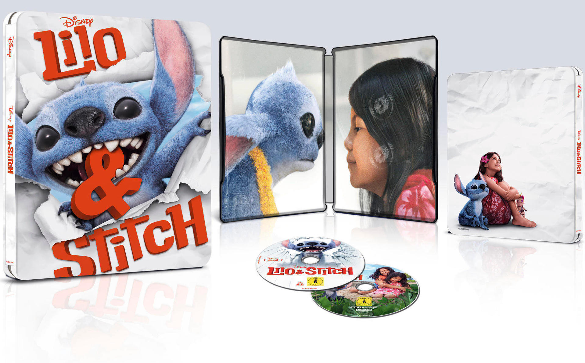 Lilo & Stitch Blu-ray-Box-Set. Enthält Cover-Art von Stitch, Lilo und dem Filmtitel. Unten sind zwei Discs.