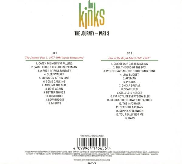 CD-Cover für 'The Kinks: The Journey - Part 3'. Listet Songs von 1977-1984 und ein Live-Album von 1993.